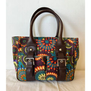 Audrey Brooke Satchel Purse Leather HandBag Colorful Floral Mandala Print